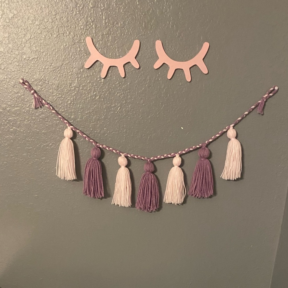 Handmade Wall Garland with Tassels in Pink and Purple